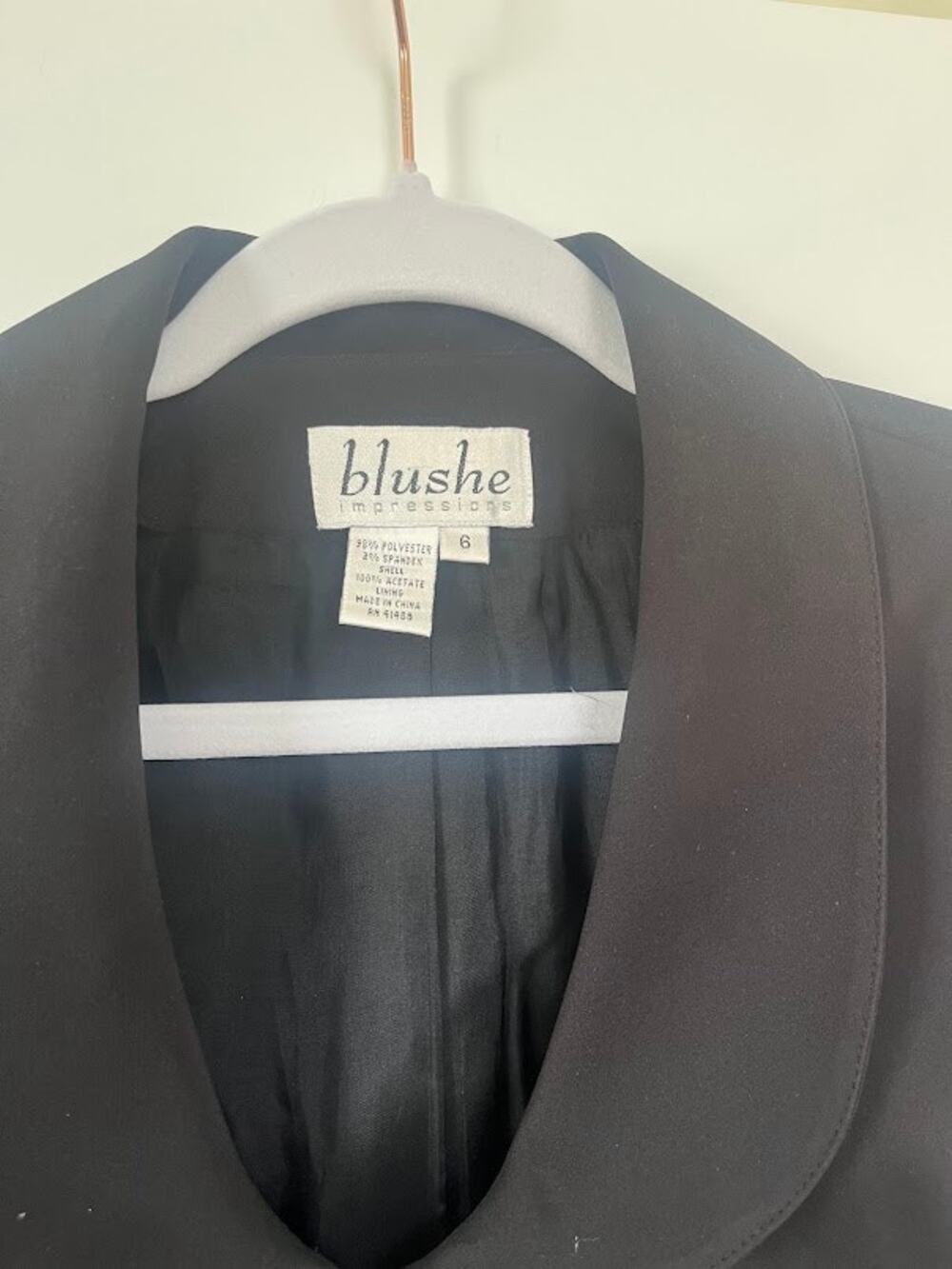 Vintage Blushe Black Tailored Blazer Rounded Collar Button Front Womens Size 8